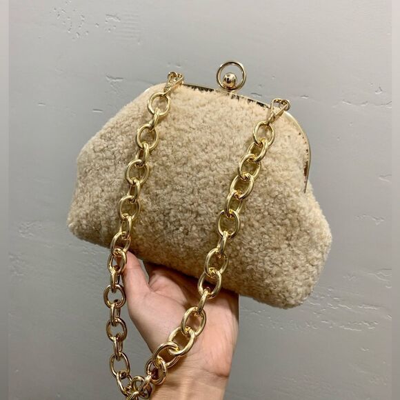 Handmade Genuine Shearling Leather Kisslock Wristlet/Shoulder Bag/Crossbody - Picture 10 of 16